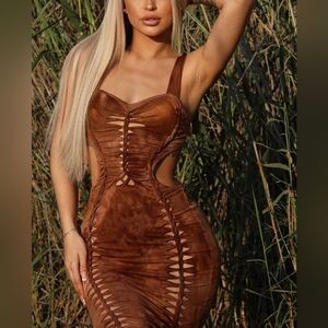 Brown Cut Out Dress Midi Dress M